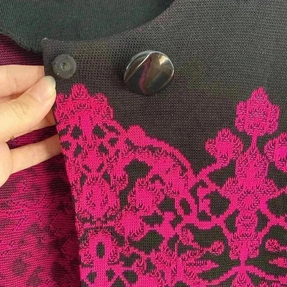Misook Knit Open Front Jacket Cardigan Topper Medium M Black Pink Preppy Career - Picture 3 of 9
